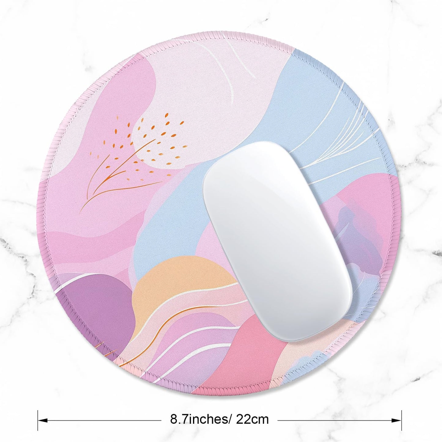 round Mouse Pad with Stitched Edge Premium-Textured Waterproof Non-Slip Rubber Base Desktop Protection Mat Diameter 8.7 Inches, Art Style Pattern