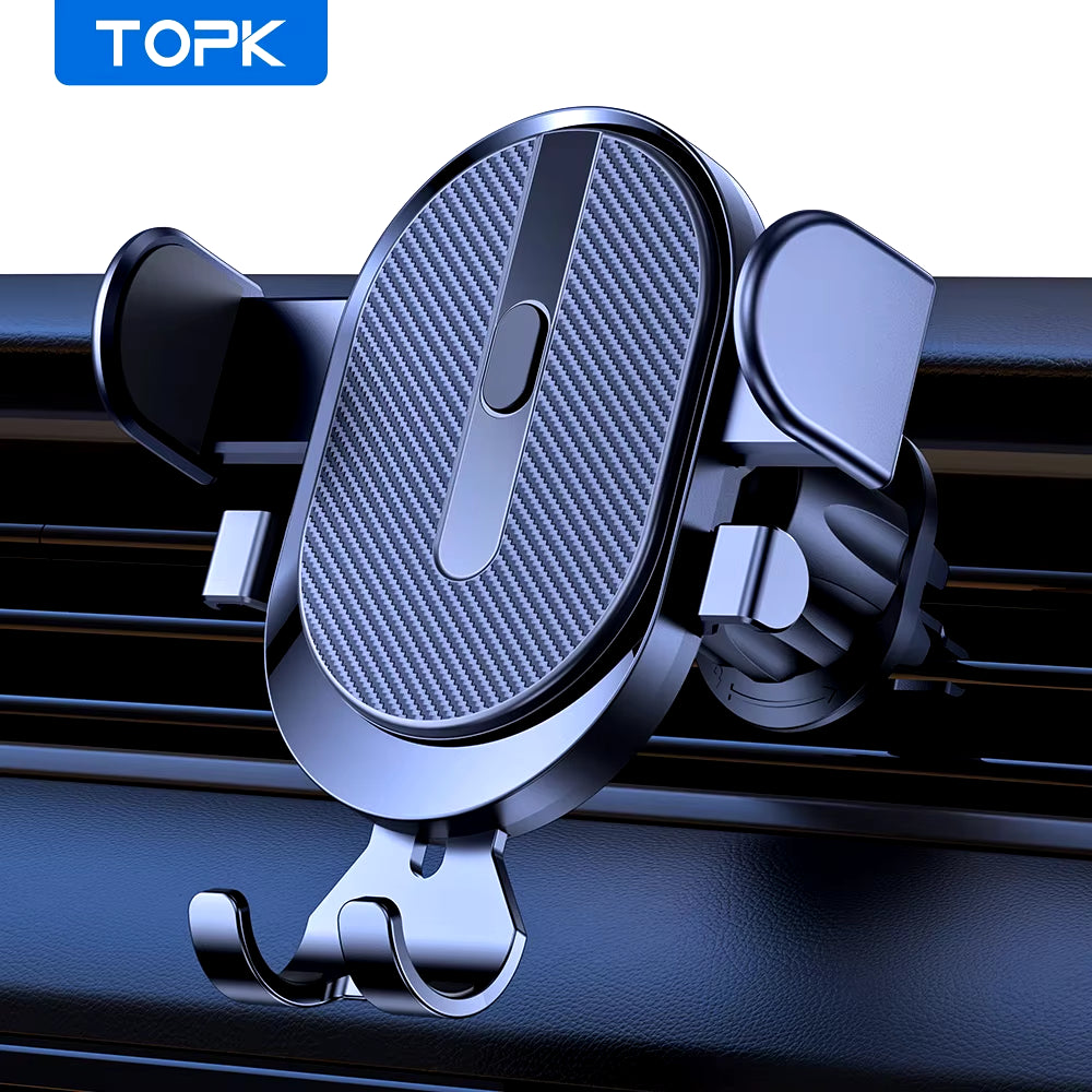 Car Phone Holder Mount, TOPK 2023 Upgrade Auto Locking Phone Holder with Hook Clip for Car Air Vent for Iphone Samsung