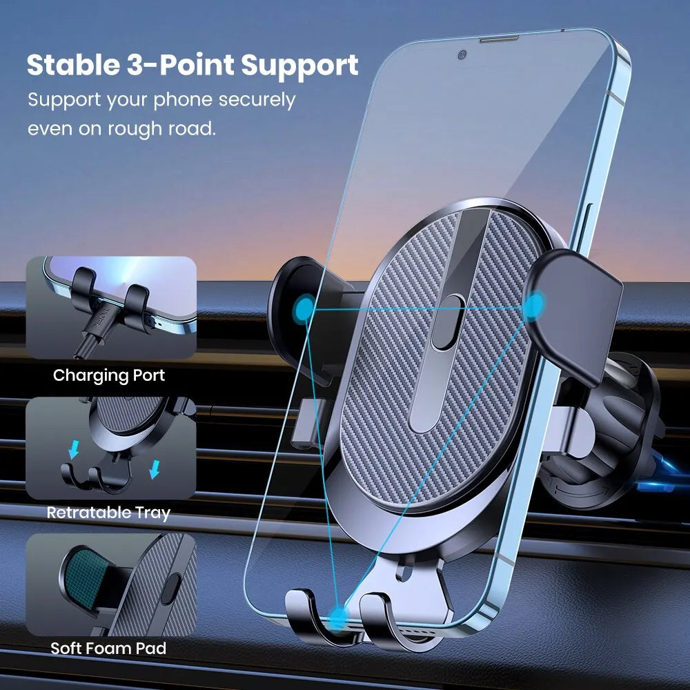Car Phone Holder Mount, TOPK 2023 Upgrade Auto Locking Phone Holder with Hook Clip for Car Air Vent for Iphone Samsung