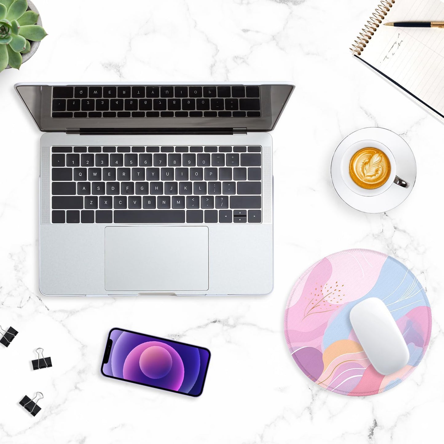 round Mouse Pad with Stitched Edge Premium-Textured Waterproof Non-Slip Rubber Base Desktop Protection Mat Diameter 8.7 Inches, Art Style Pattern