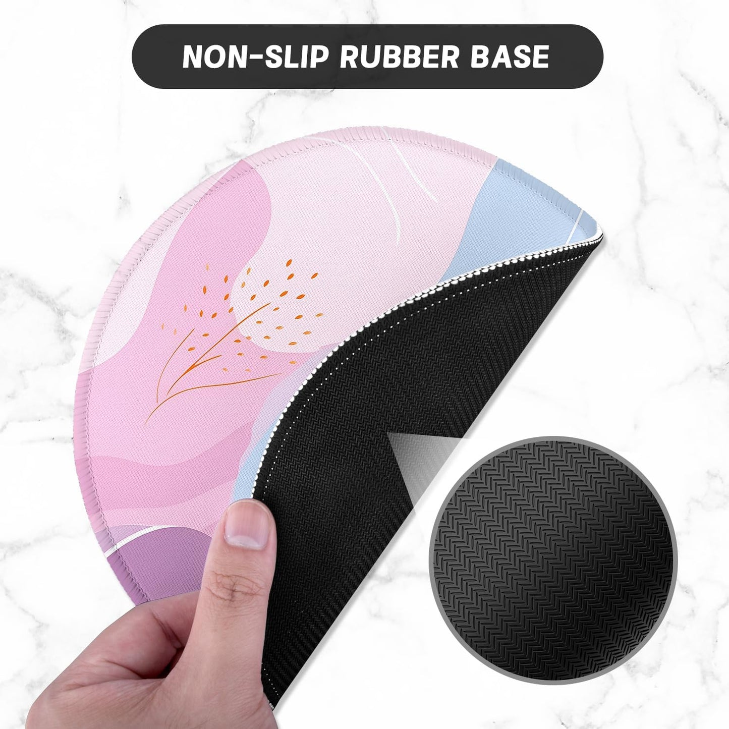 round Mouse Pad with Stitched Edge Premium-Textured Waterproof Non-Slip Rubber Base Desktop Protection Mat Diameter 8.7 Inches, Art Style Pattern