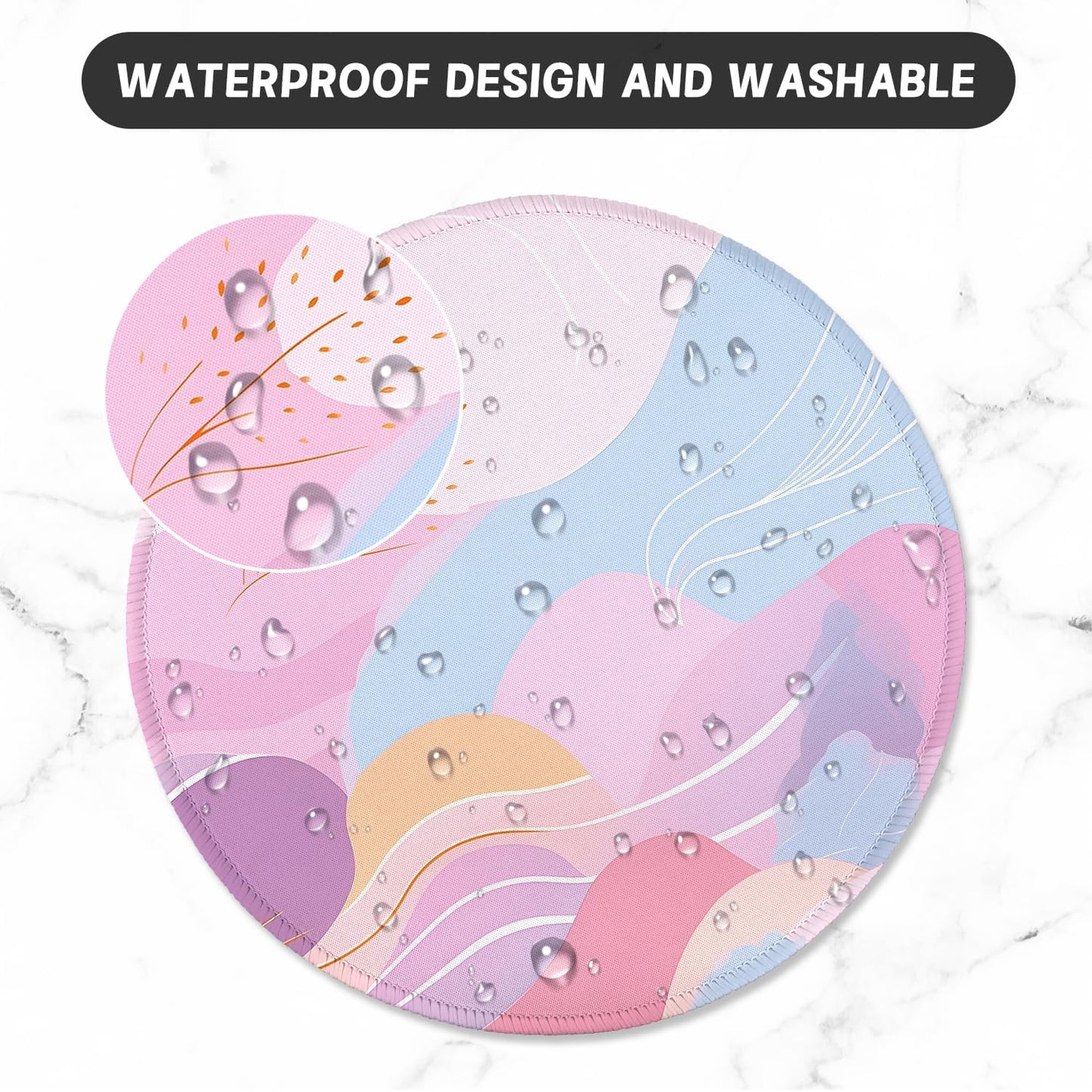 round Mouse Pad with Stitched Edge Premium-Textured Waterproof Non-Slip Rubber Base Desktop Protection Mat Diameter 8.7 Inches, Art Style Pattern
