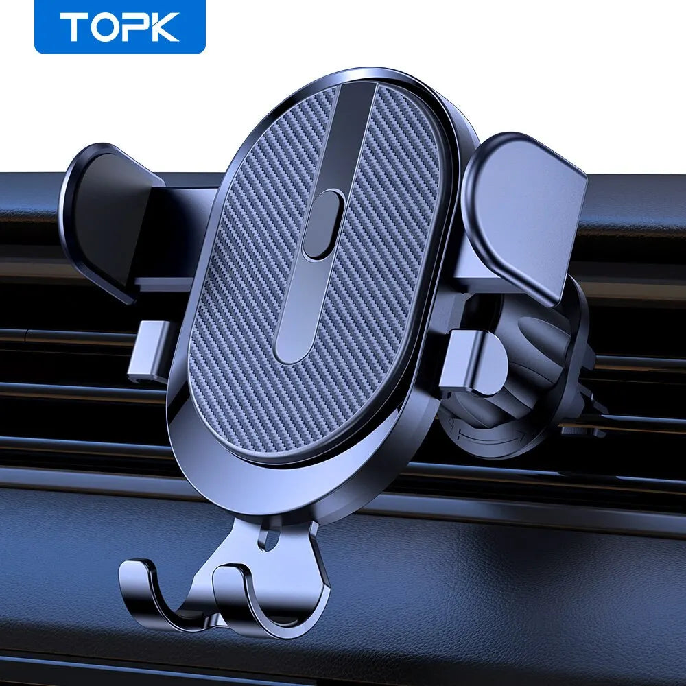 Car Phone Holder Mount, TOPK 2023 Upgrade Auto Locking Phone Holder with Hook Clip for Car Air Vent for Iphone Samsung