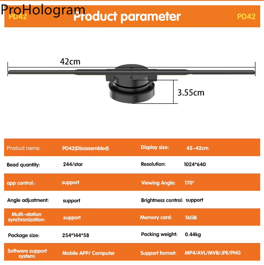 PD42 3D Hologram Projector Fan Wifi Display Business Advertising Logo Light Holographic Lamp Projectors Replaceable Fan Blade