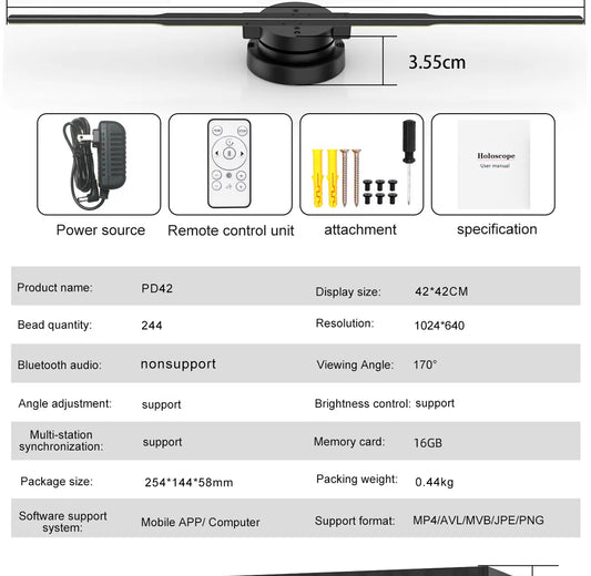 PD42 3D Hologram Projector Fan Wifi Display Business Advertising Logo Light Holographic Lamp Projectors Replaceable Fan Blade