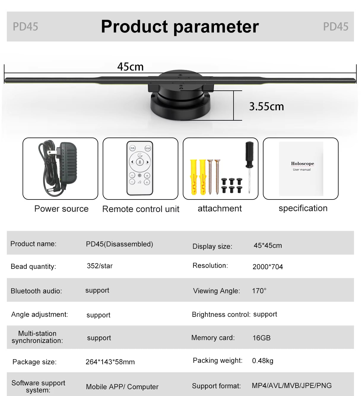 PD42 3D Hologram Projector Fan Wifi Display Business Advertising Logo Light Holographic Lamp Projectors Replaceable Fan Blade