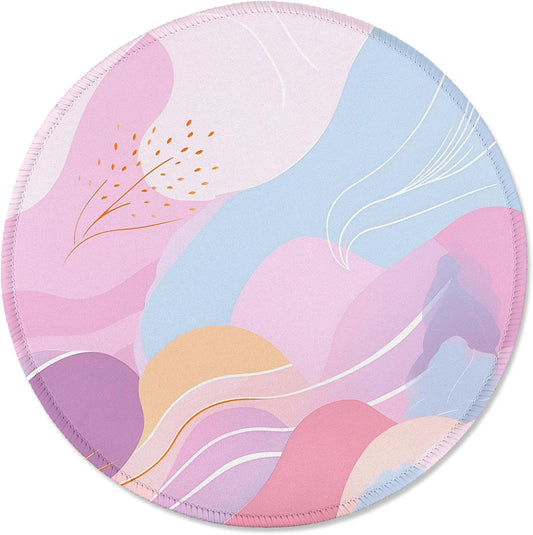 round Mouse Pad with Stitched Edge Premium-Textured Waterproof Non-Slip Rubber Base Desktop Protection Mat Diameter 8.7 Inches, Art Style Pattern